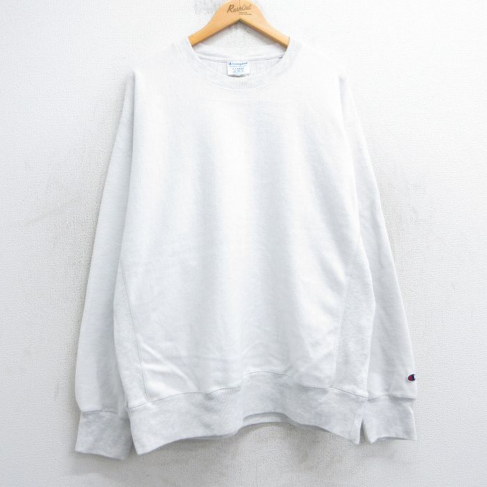 【20%OFF】XL★古着 長袖 チャンピオン Champion リバースウィーブ メンズ 無地 大きいサイズ クルーネック 白 ホワイト 25apr12 中古 スウェット スエット トレーナー トップス