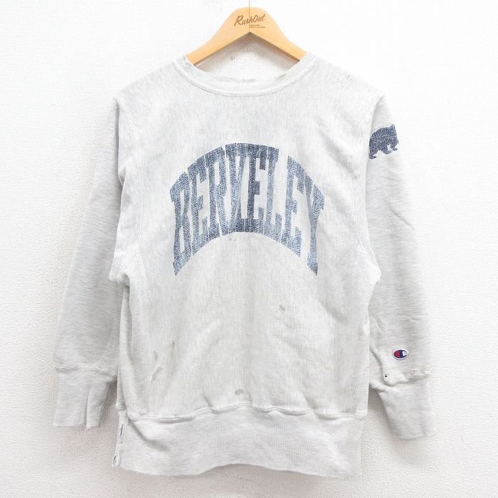 M★古着 長袖 チャンピオン Champion リバースウィーブ メンズ 90年代 90s BERKELEY クルーネック グレー 霜降り 25aug13 中古 スウェット スエット トレーナー トップス