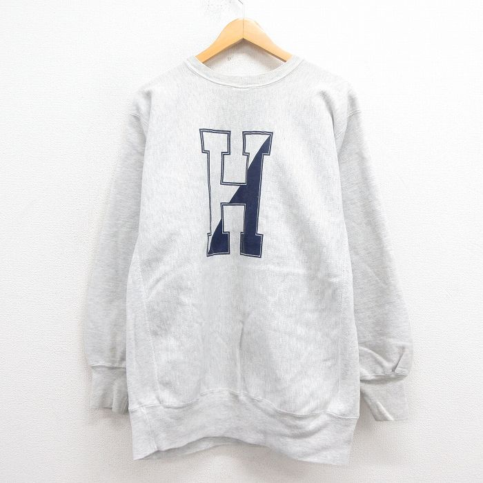 XL★古着 長袖 チャンピオン Champion リバースウィーブ メンズ 90年代 90s H クルーネック USA製 グレー 霜降り 【spe】 25aug13 中古 スウェット スエット トレーナー トップス