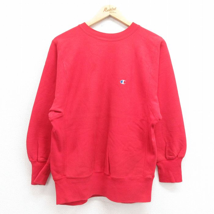 【50%OFF】M★古着 長袖 チャンピオン Champion リバースウィーブ メンズ 80年代 80s ワンポイントロゴ クルーネック 赤 レッド 25aug13 中古 スウェット スエット トレーナー トップス