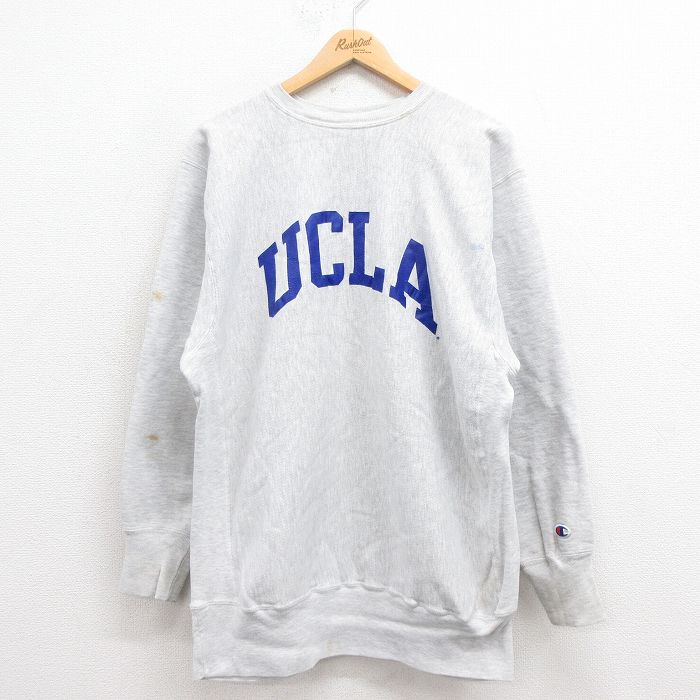 XL★古着 長袖 チャンピオン Champion リバースウィーブ メンズ 90年代 90s UCLA クルーネック グレー 霜降り 25aug13 中古 スウェット スエット トレーナー トップス