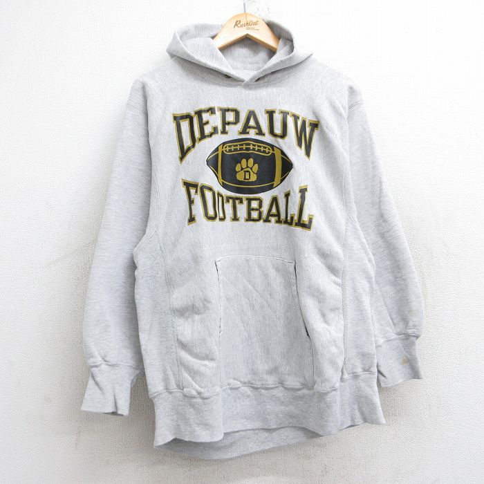 【20%OFF】M★古着 長袖 チャンピオン Champion リバースウィーブ パーカー メンズ 80年代 80s デポウ フットボール USA製 薄グレー 霜降り 【spe】 25aug19 中古 スウェット スエット トレーナー トップス