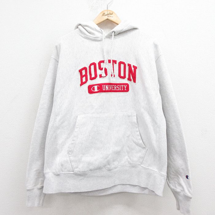 XL★古着 長袖 チャンピオン Champion リバースウィーブ パーカー メンズ ボストン グレー 霜降り 25sep02 中古 スウェット スエット トレーナー トップス
