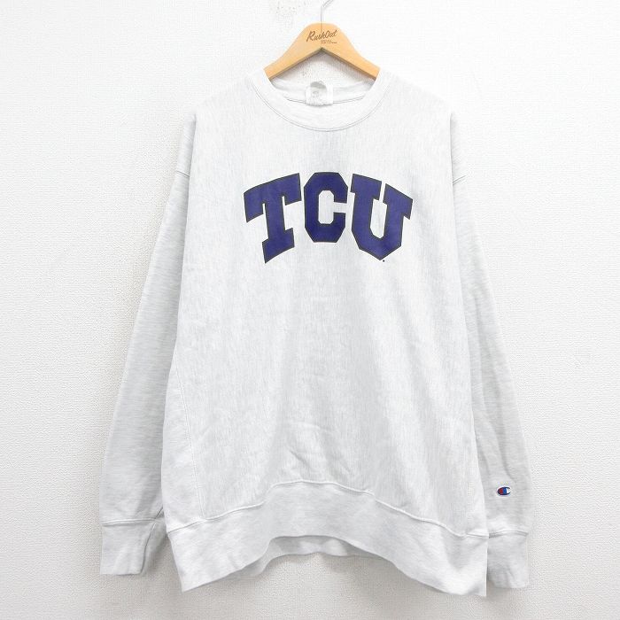 XL★古着 長袖 チャンピオン Champion リバースウィーブ メンズ TCU 大きいサイズ クルーネック グレー 霜降り 25sep02 中古 スウェット スエット トレーナー トップス