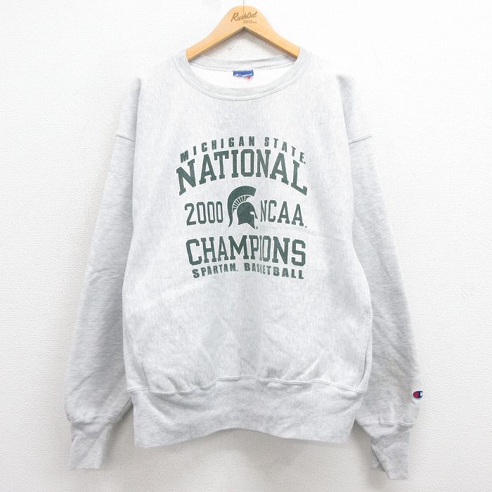 XL★古着 長袖 チャンピオン Champion リバースウィーブ メンズ 00年代 00s ミシガン 大きいサイズ クルーネック 25sep02 中古 スウェット スエット トレーナー トップス
