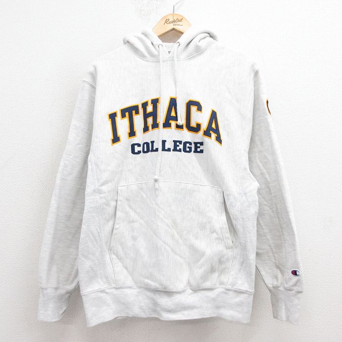 M★古着 長袖 チャンピオン Champion リバースウィーブ パーカー メンズ 00年代 00s ITHACA グレー 霜降り 25sep05 中古 スウェット スエット トレーナー トップス