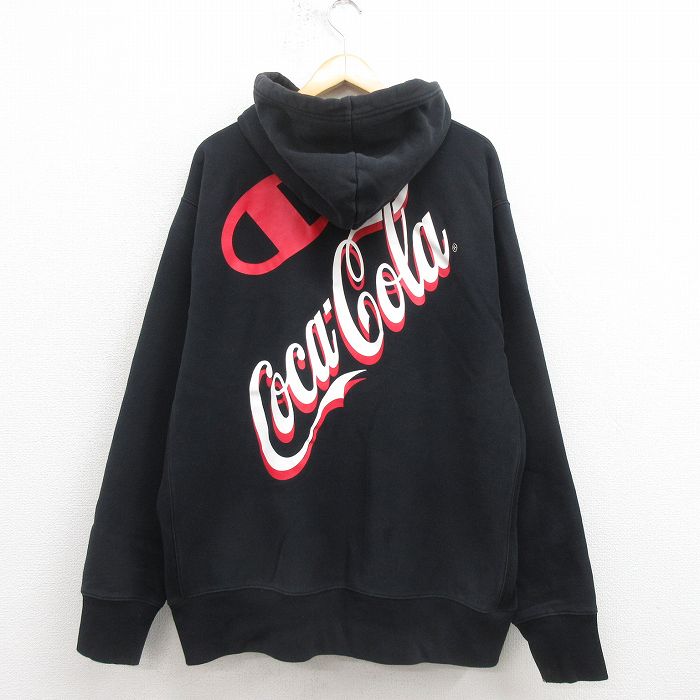 XL★古着 長袖 チャンピオン Champion リバースウィーブ パーカー メンズ コカコーラ 大きいサイズ 黒 ブラック 【spe】 25sep05 中古 スウェット スエット トレーナー トップス