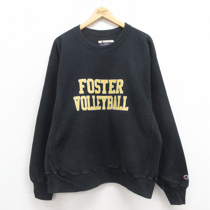 XL★古着 長袖 チャンピオン Champion リバースウィーブ メンズ 00年代 00s バレーボール クルーネック 黒 ブラック 【spe】 25sep20 中古 スウェット スエット トレーナー トップス