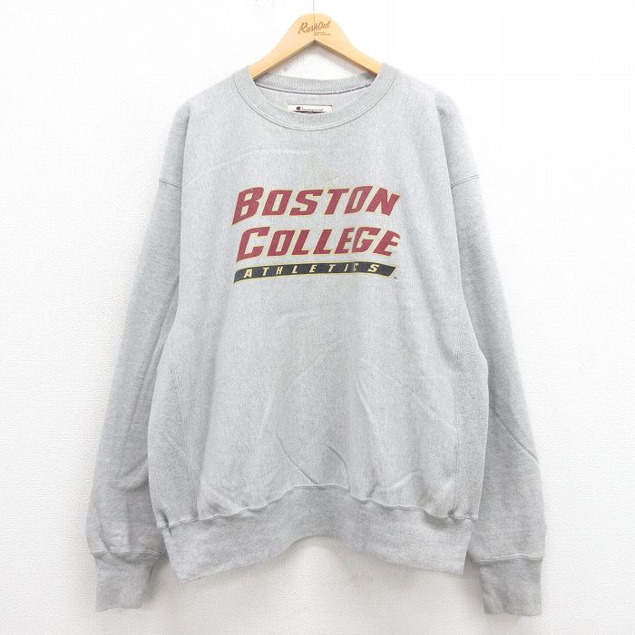 XL★古着 長袖 チャンピオン Champion リバースウィーブ メンズ 00年代 00s ボストン 大きいサイズ クルーネック グレー 霜降り 25sep20 中古 スウェット スエット トレーナー トップス