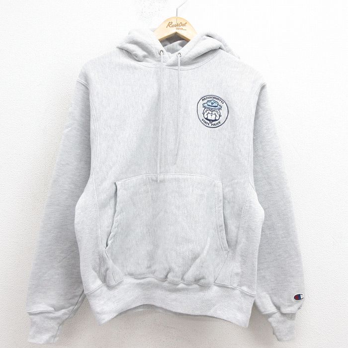 M★古着 長袖 チャンピオン Champion リバースウィーブ パーカー メンズ 00年代 00s ブルドッグ グレー 霜降り 25sep20 中古 スウェット スエット トレーナー トップス