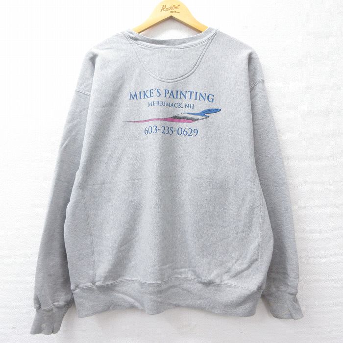 XL★古着 長袖 チャンピオン Champion リバースウィーブ メンズ 00年代 00s MIKES PAINTING 大きいサイズ クルーネック グレー 霜降り 25sep22 中古 スウェット スエット トレーナー トップス