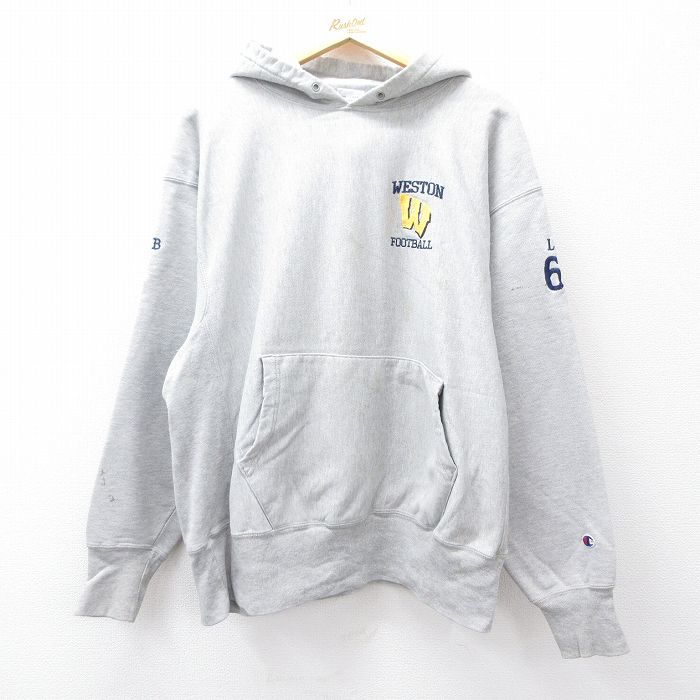 XL★古着 長袖 チャンピオン Champion リバースウィーブ パーカー メンズ 00年代 00s WESTON フットボール 大きいサイズ グレー 霜降り 【spe】 25sep22 中古 スウェット スエット トレーナー トップス