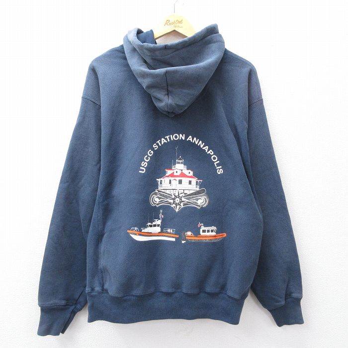 XL★古着 長袖 チャンピオン Champion リバースウィーブ パーカー メンズ 00年代 00s 船 浮輪 紺 ネイビー 25sep22 中古 スウェット スエット トレーナー トップス