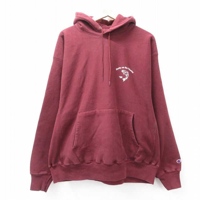 XL★古着 長袖 チャンピオン Champion リバースウィーブ パーカー メンズ 00年代 00s 魚 大きいサイズ エンジ 25sep22 中古 スウェット スエット トレーナー トップス
