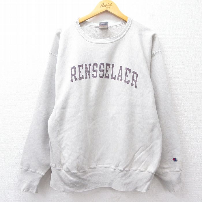 XL★古着 長袖 チャンピオン Champion リバースウィーブ メンズ 00年代 00s レンセラー 大きいサイズ クルーネック 薄グレー 霜降り 25sep22 中古 スウェット スエット トレーナー トップス