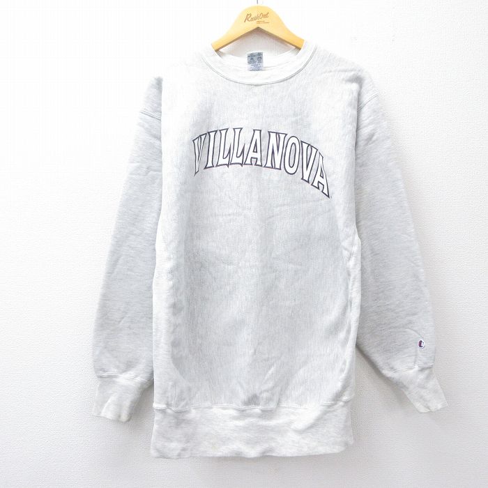 【20%OFF】XL★古着 長袖 チャンピオン Champion リバースウィーブ メンズ 90年代 90s ヴィラノヴァ クルーネック 薄グレー 霜降り 25sep22 中古 スウェット スエット トレーナー トップス