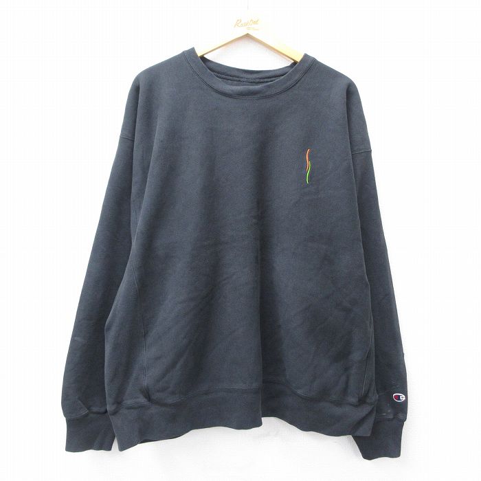 XL★古着 長袖 チャンピオン Champion リバースウィーブ パーカー メンズ 00年代 00s 刺繍 大きいサイズ 黒 ブラック 25oct02 中古 スウェット スエット トレーナー トップス
