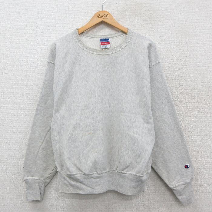 L★古着 長袖 チャンピオン Champion リバースウィーブ メンズ 00年代 00s 無地 クルーネック 薄グレー 霜降り 25oct03 中古 スウェット スエット トレーナー トップス
