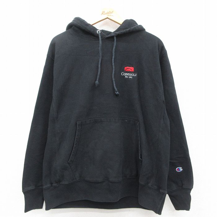 L★古着 長袖 チャンピオン Champion リバースウィーブ パーカー メンズ CONSIGLI 黒 ブラック 25oct03 中古 スウェット スエット トレーナー トップス