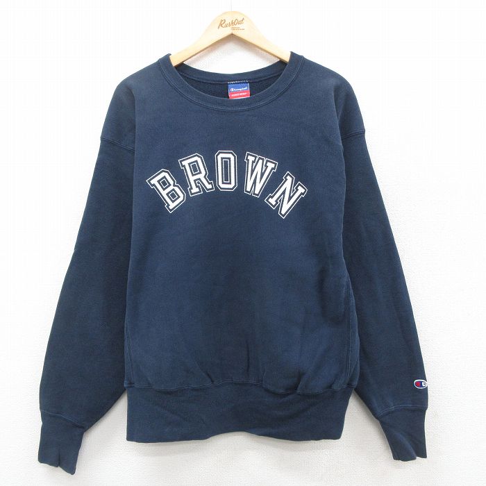 XL★古着 長袖 チャンピオン Champion リバースウィーブ メンズ 00年代 00s BROWN クルーネック 紺 ネイビー 25oct03 中古 スウェット スエット トレーナー トップス