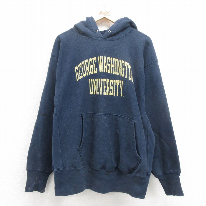 XL★古着 長袖 チャンピオン Champion リバースウィーブ パーカー メンズ 00年代 00s ジョージワシントン 大きいサイズ 紺 ネイビー 25oct15 中古 スウェット スエット トレーナー トップス