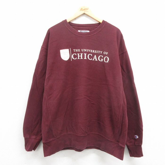 XL★古着 長袖 チャンピオン Champion リバースウィーブ メンズ 00年代 00s シカゴ 大きいサイズ クルーネック エンジ 25oct15 中古 スウェット スエット トレーナー トップス