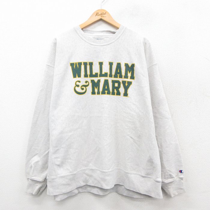 XL★古着 長袖 チャンピオン Champion リバースウィーブ メンズ 00年代 00s WILLIAM MARY 大きいサイズ クルーネック 薄グレー 霜降り 25nov18