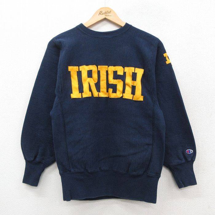 S★古着 長袖 チャンピオン Champion リバースウィーブ メンズ 90年代 90s IRISH クルーネック USA製 紺 25nov18