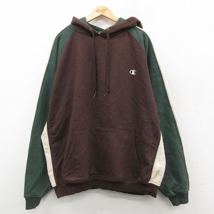 XL★古着 長袖 チャンピオン Champion リバースウィーブ パーカー メンズ 00年代 00s ワンポイントロゴ ラグラン マルチカラー 大きいサイズ 茶他 25nov18