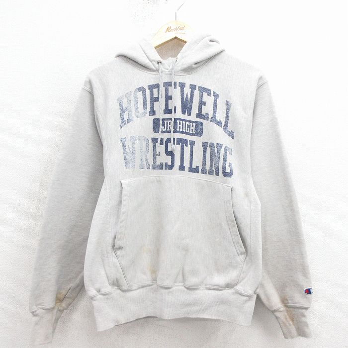 M★古着 長袖 チャンピオン Champion リバースウィーブ パーカー メンズ 00年代 00s レスリング グレー 霜降り 25nov25