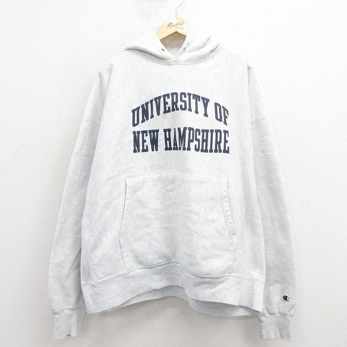 XL★古着 長袖 チャンピオン Champion リバースウィーブ パーカー メンズ 00年代 00s ニューハンプシャー 大きいサイズ グレー 霜降り 25nov25