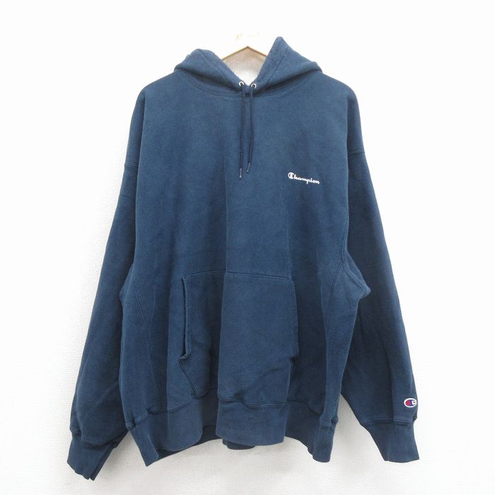 【20%OFF】XL★古着 長袖 チャンピオン Champion リバースウィーブ パーカー メンズ 00年代 00s ワンポイントロゴ 大きいサイズ 紺 25nov26