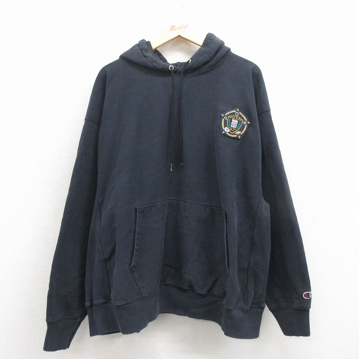 XL★古着 長袖 チャンピオン Champion リバースウィーブ パーカー メンズ 00年代 00s ポリス 大きいサイズ 黒 25nov26