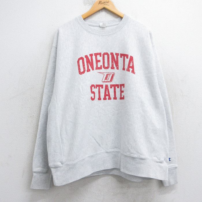 XL★古着 長袖 チャンピオン Champion リバースウィーブ メンズ オニオンタ 大きいサイズ クルーネック 薄グレー 霜降り 25dec10