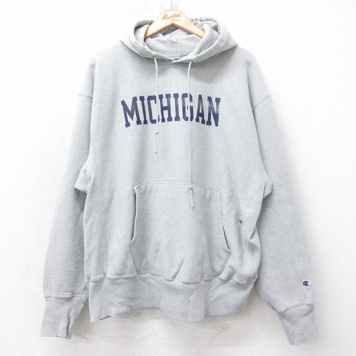XL★古着 長袖 チャンピオン Champion リバースウィーブ パーカー メンズ 00年代 00s ミシガン 大きいサイズ グレー 霜降り【spe】 26jan21