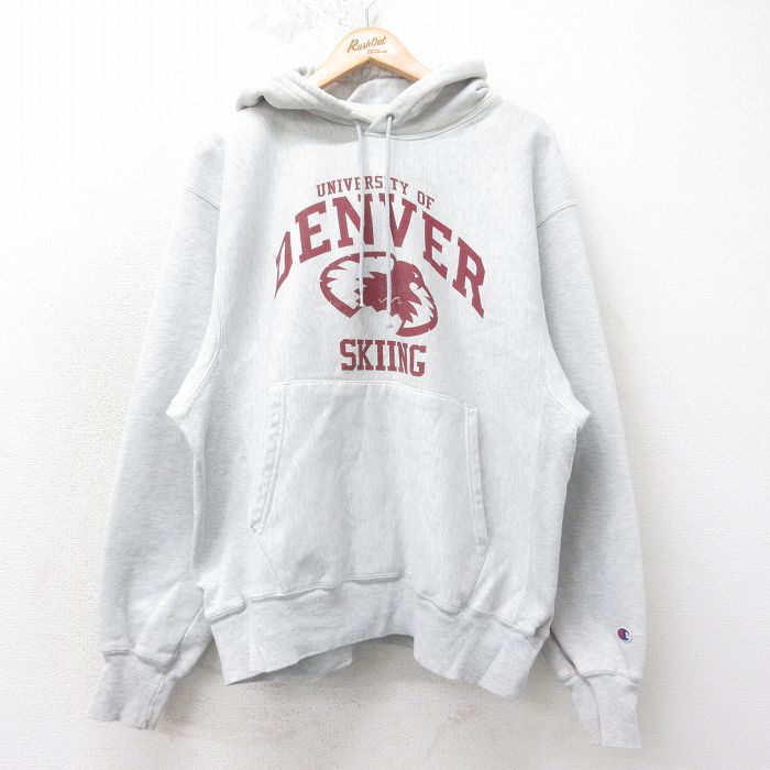 XL★古着 長袖 チャンピオン Champion リバースウィーブ パーカー メンズ 00年代 00s DENVER 薄グレー 霜降り 26jan21