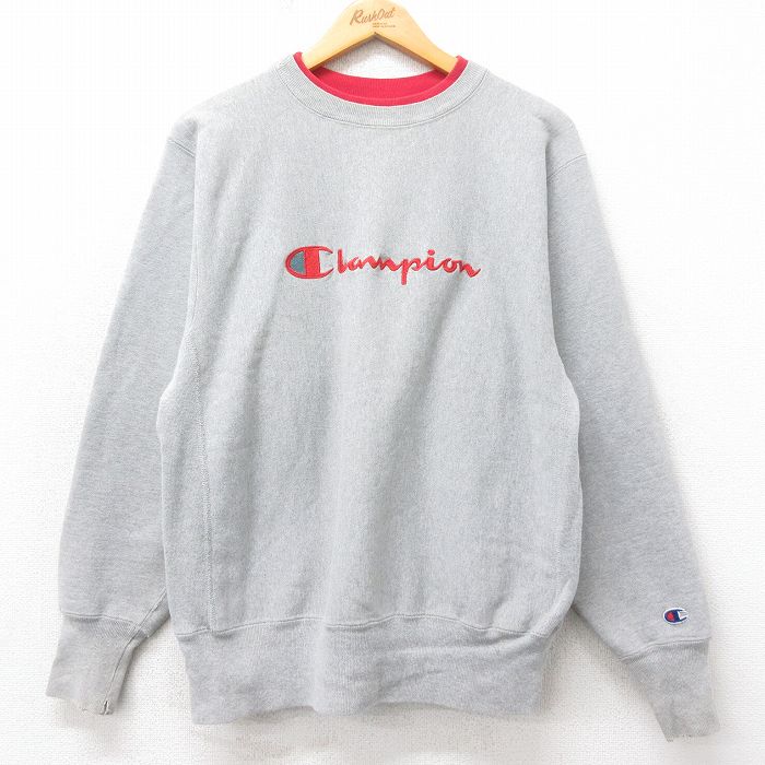 L★古着 長袖 チャンピオン Champion リバースウィーブ メンズ 90年代 90s ビッグロゴ クルーネック USA製 グレー 霜降り【spe】 26jan21