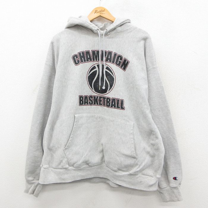 XL★古着 長袖 チャンピオン Champion リバースウィーブ パーカー メンズ 00年代 00s バスケットボール 大きいサイズ 薄グレー 霜降り 26jan29