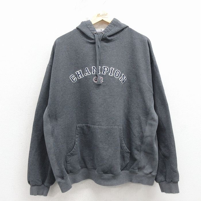 【20%OFF】チャンピオン 00s 長袖パーカー ビッグロゴ刺繍 グレー XL | 古着