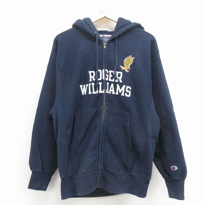 L★古着 長袖 フルジップ チャンピオン Champion リバースウィーブ パーカー メンズ 00年代 00s ROGER 紺【spe】 26feb28