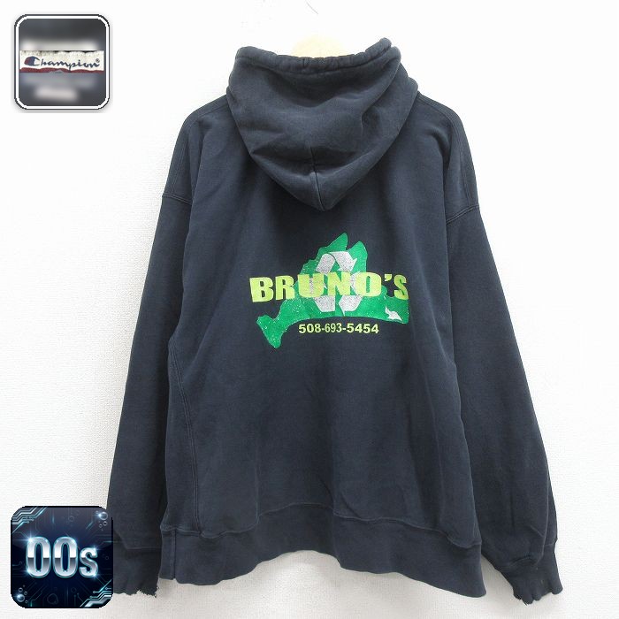 【50%OFF】チャンピオン 00s リバースウィーブパーカー BRUNOS ブラック XL | 古着