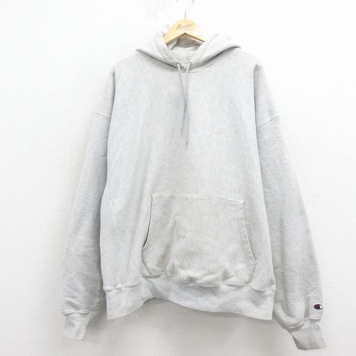 XL★古着 長袖 チャンピオン Champion リバースウィーブ パーカー メンズ 00年代 00s ワンポイントロゴ 大きいサイズ グレー 霜降り 26mar03