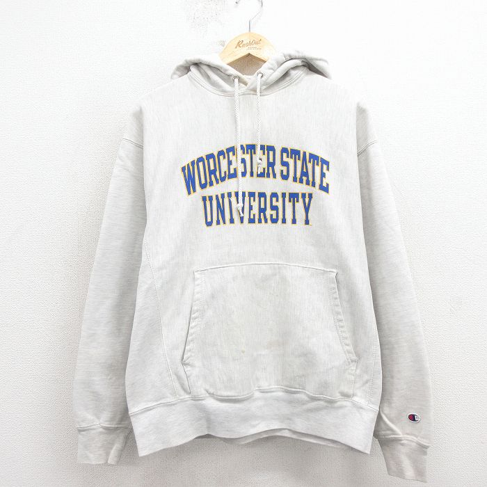 【20%OFF】チャンピオン 00s リバースウィーブパーカー WORCESTER グレー L | 古着