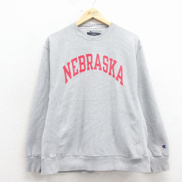 L★古着 長袖 チャンピオン Champion リバースウィーブ メンズ 00年代 00s ネブラスカ クルーネック グレー【spe】 26mar03
