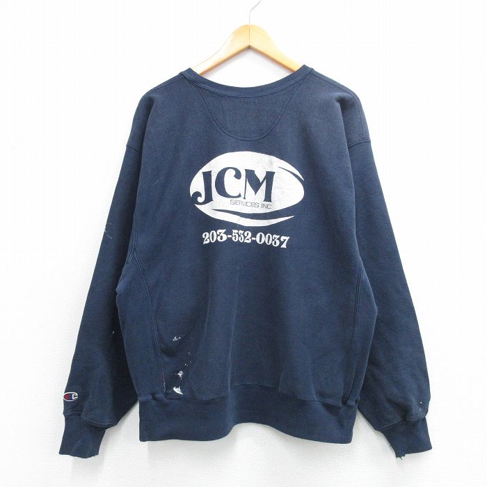 XL★古着 長袖 チャンピオン Champion リバースウィーブ メンズ 00年代 00s JCM クルーネック 濃紺 26mar06