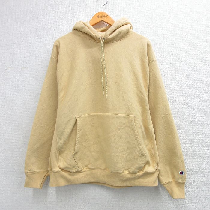 XL★古着 長袖 チャンピオン Champion リバースウィーブ パーカー メンズ 00年代 00s 無地 薄黄 26mar06