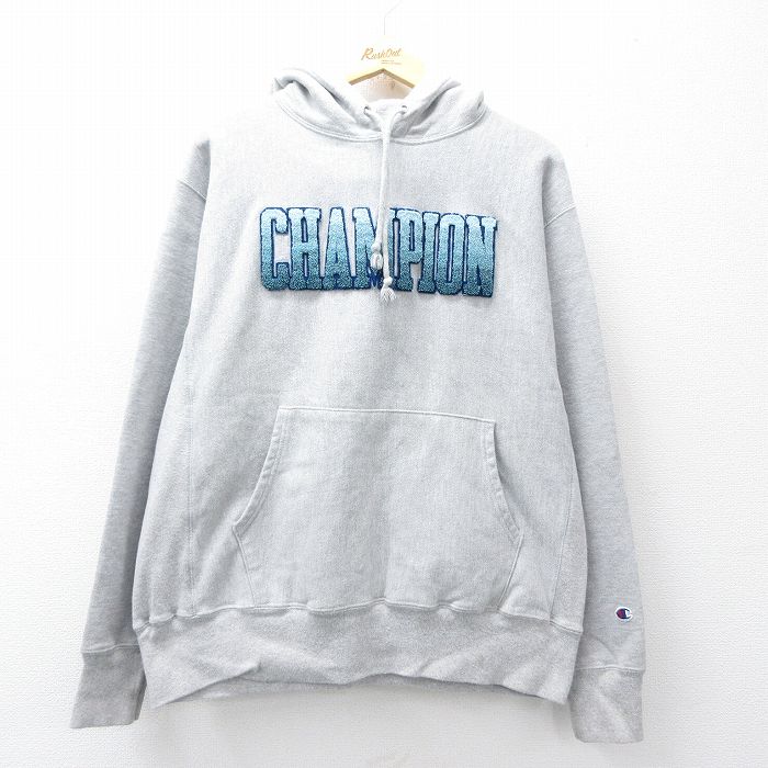 XL★古着 長袖 チャンピオン Champion リバースウィーブ パーカー メンズ ビッグロゴ グレー 霜降り 26apr02
