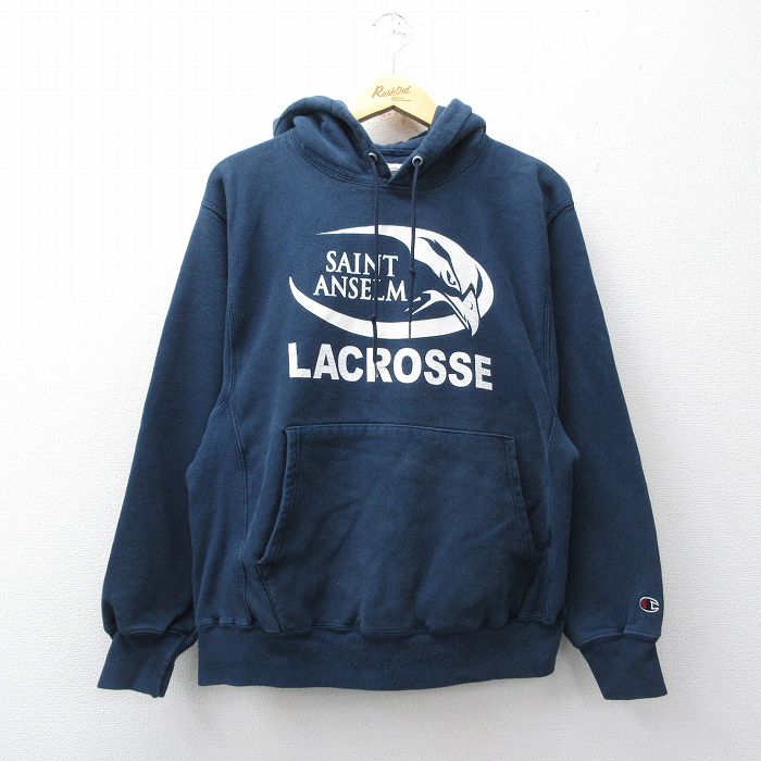 チャンピオン 00s リバースウィーブパーカー SAINT ANSELM ネイビー メンズL相当 | 古着