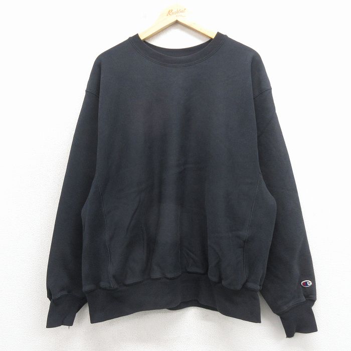 XL★古着 長袖 チャンピオン Champion リバースウィーブ メンズ 00年代 00s プレミアム クルーネック 黒 26apr17