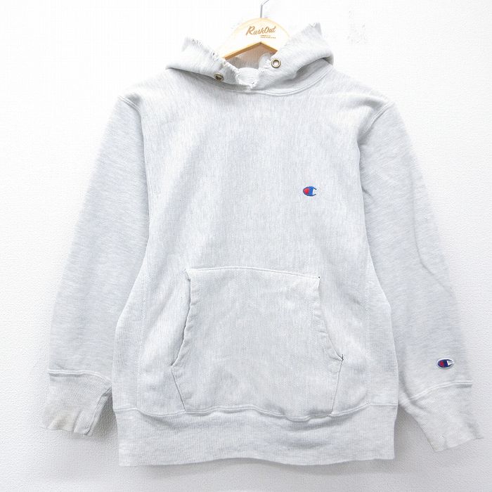 S★古着 長袖 チャンピオン Champion リバースウィーブ パーカー メンズ 90年代 90s ワンポイントロゴ USA製 薄グレー 霜降り【spe】 26apr24